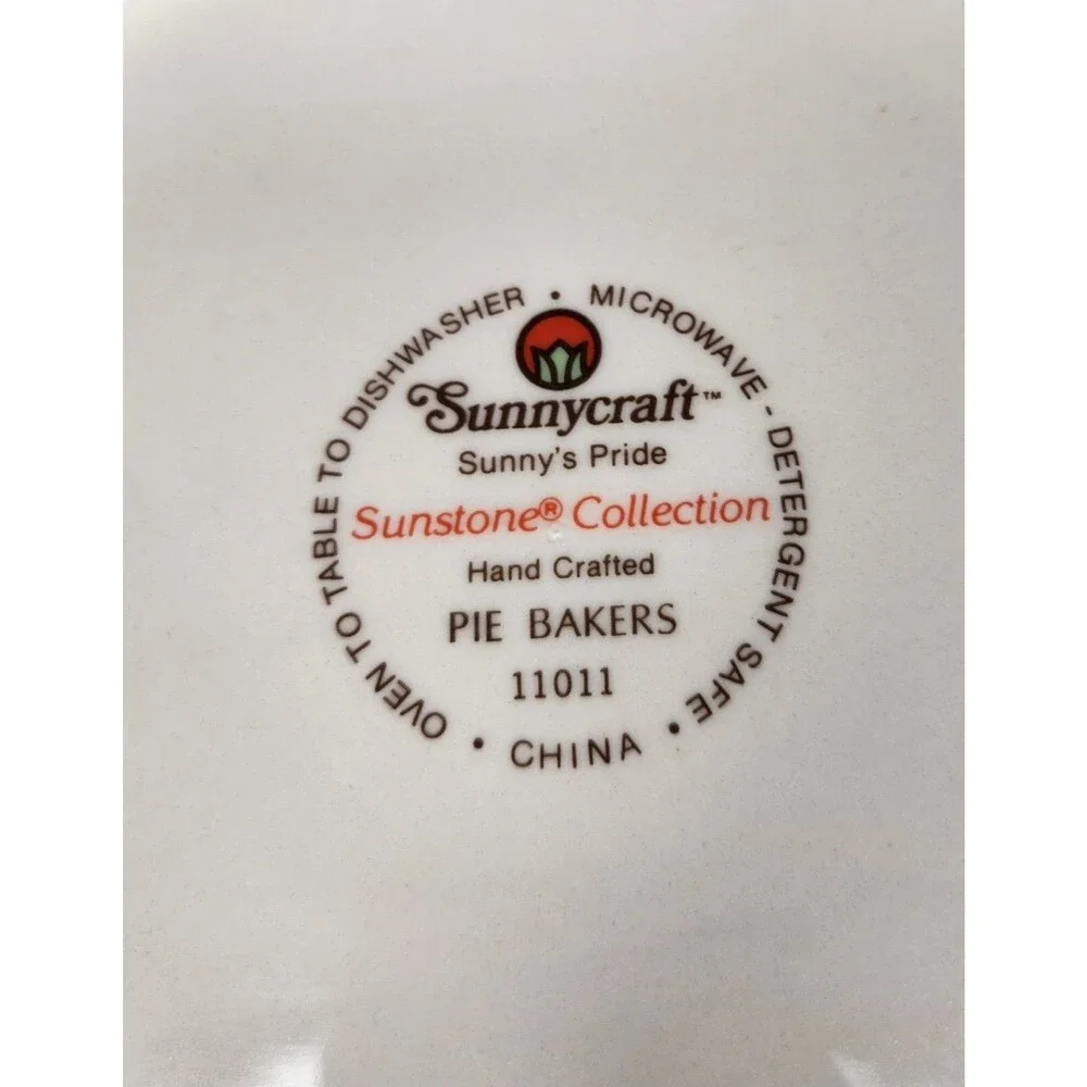 Vtg Sunnycraft Sunstone Collection Pie Dish Bakers Apple Pie Recipe Plate 11